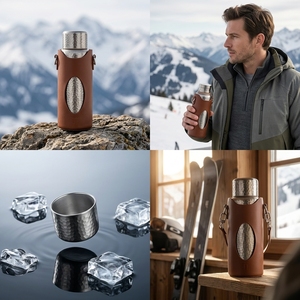 Gehämmerter Reintitan 99,9% Ti 12h Heiß 24h Kalt 350g Antibakteriell FDA Individuelles Logo Schneller Versand 2026 Neu Vakuumisolierte Flasche - Product Image 3