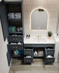 American <b>Light</b> Retro Style Colorful Wall Mounted Bathroom <b>Vanity</b> <b>with</b> Integrated Ceramic Basin - Product Image 3