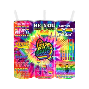 2024 keluaran baru desain sublimasi kustom bendera Gay pelangi LGBT Lesbian Pride Love is Love is 20oz mug Tumbler kurus