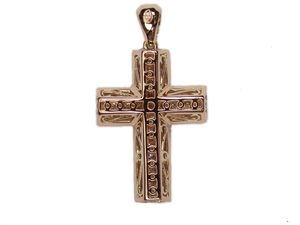 Collar con colgante de cruz de oro rosa con incrustaciones de gemas rosas y piedras transparentes, amuleto religioso, joyería llamativa para mujeres y hombres - Product Image 2