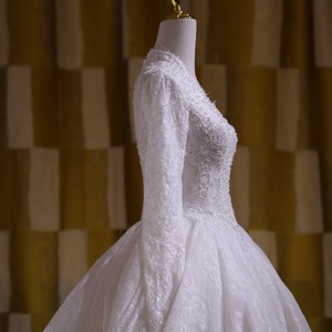 Vestido de Novia Musulmán Modesto de Manga Larga con Encaje y Flores, Cola de Capilla, Talla Grande Personalizada, <span class=keywords><strong>para</strong></span> Madre de la Novia - Product Image 5