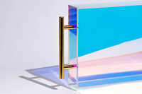 Plateau de salle de bain acrylique irisé comptoir Lucite vanité plateau décoratif plateau perspex holographique lumineux avec poignée en or