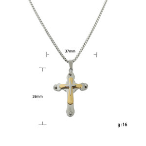 Stainless Steel <b>Cross</b> Pendant With Gold Inlay And Crystal Accents For Men's Necklace Geometric Design 120150 - Product Image 5
