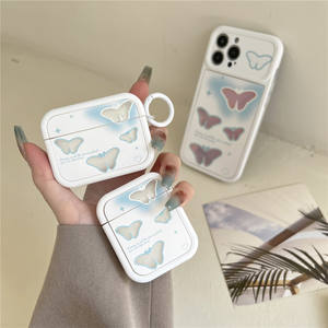 Pour AirPods 1 <span class=keywords><strong>2</strong></span> <span class=keywords><strong>Pro</strong></span> étui souple antichoc Transparent TPU bleu bord papillon sans fil écouteur housse de protection - Product Image 3