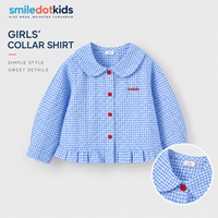 Kaos Lengan Panjang Kerah Peter Pan Motif Kotak-kotak untuk Anak Perempuan, Blus Kancing untuk Balita, Atasan Anak OEM ODM