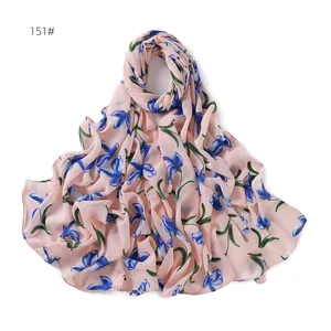 2024 Lente Nieuwe Bloemen Chiffon Hijab Mooie Bedrukte Bloem Chiffon Sjaal Hijab Moslim Bloem Hijab - Product Image 1