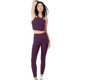 Leggings de Yoga Ligeros de Color Morado 100% Algodón Hechos en Fábrica al por Mayor para Mujer, Leggings Deportivos de Cintura Alta - Product Image 1