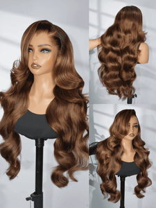 Perruque <span class=keywords><strong>Cheveux</strong></span> Humains Châtain Brun avec Mèches <span class=keywords><strong>Caramel</strong></span> HD 13x6 Ondulée Lâche Sans Colle Haute Densité avec Ligne de <span class=keywords><strong>Cheveux</strong></span> Améliorée - Product Image 2