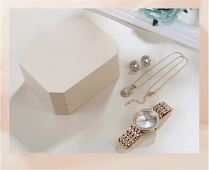 Hot Selling Women's Luxury <b>Watch</b> Jewelry <b>Set</b> Rose Gold Tone Stainless Steel Quartz <b>Watch</b> with Crystal Necklace Earrings Gift Box - Product Image 6