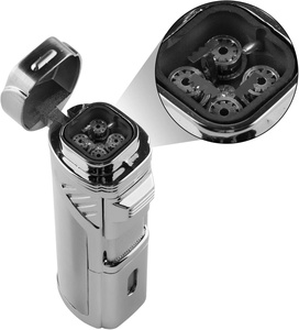 Briquet torche métallique 2-en-1 rose à quatre flammes, coupe-vent, rechargeable, écologique, pour cigares et cigarettes, vente en gros, idéal pour les cadeaux promotionnels - Product Image 3
