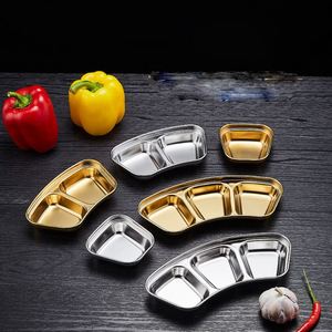304 Stainless Steel Korean Style Fan-shaped Sauce Dish, Divided Condiment Plate, 1/2/3Compartment <b>Dipping</b> Plate for Hot Pot - Product Image 1
