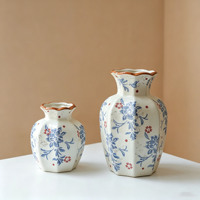 Petit vase en porcelaine bleue et blanche à quatre losanges, vase à fleurs octogonal en verre de Jingdezhen pour la décoration de salon ou de bureau