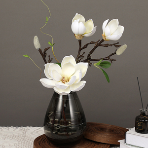 Magnolia Artificiale di Alta Qualità in EVA, 3 Teste, Stelo Corto, Decorazione per la Casa, Composizione Floreale, Fiori Artificiali per Natale - Product Image 2