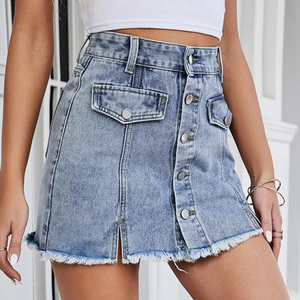 Bán buôn Chất lượng cao mùa hè rửa nút dễ thương cô gái ngọt ngào váy người phụ nữ denim váy ngắn - Product Image 1