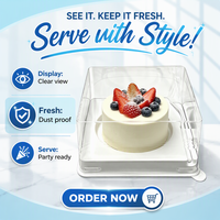Boîte à gâteau au fromage individuelle carrée transparente de qualité alimentaire avec fourchette en plastique intégrée et fond antidérapant en grille PET
