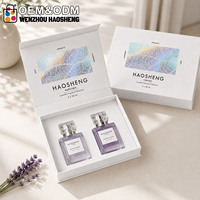 Boîte cadeau de parfum magnétique blanche de luxe avec impression argentée holographique, logo personnalisé, 2 flacons, doublure en EVA, boîte à parfum