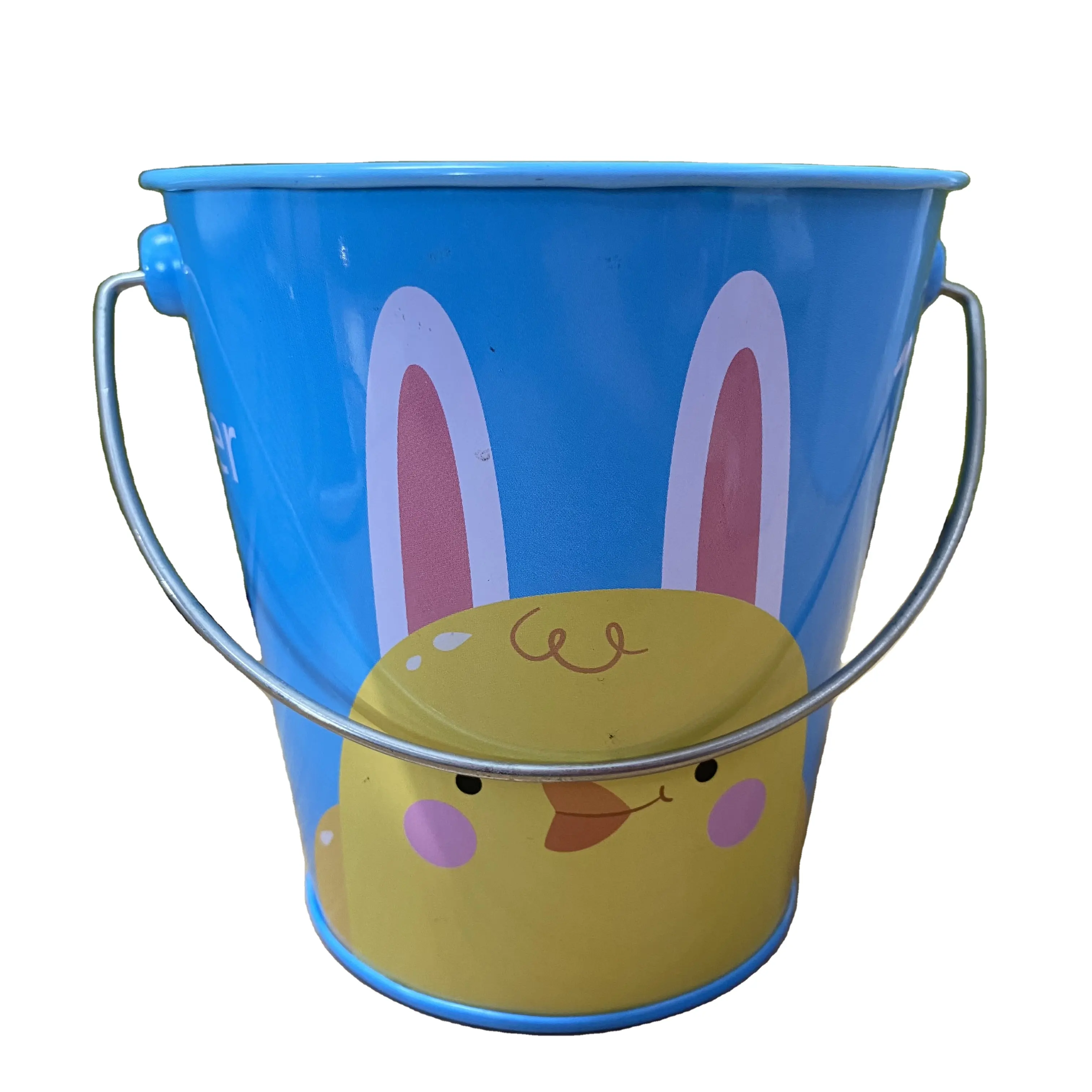 Custom Tin Bucket Small Metal Bucket with Handle for Easter Promotional