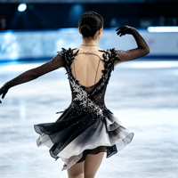 Costume de patinage artistique à manches longues, dégradé noir et blanc, dentelle florale 3D, strass, jupe à volants, robe de danse sur glace, sur mesure OEM ODM