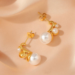 Boucles d'oreilles inhabituelles en acier inoxydable vintage français 18K pour fille de fête de mariage Boucles d'oreilles en perles élégantes hypoallergéniques - Product Image 6