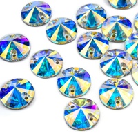 OLeeya - Pedrería de Cristal K9 de Primera Calidad, Forma Redonda de Diamante, Grandes Formas, Estilo Rivoli, Parte Posterior Plana, para Coser en Vestidos de Baile