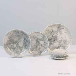Assiette en céramique en grès texturé <span class=keywords><strong>moderne</strong></span>, design veiné gris, style minimaliste pour la <span class=keywords><strong>vaisselle</strong></span> de table <span class=keywords><strong>contemporaine</strong></span> - Product Image 2