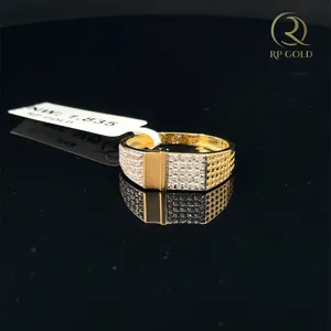 Premium Gold <b>Ring</b> With Diamond Studded Band Elegant Stylish Design For <b>Men</b> And Women Modern Luxury Jewelry Gift Item - Product Image 1