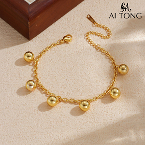 Pulsera de <span class=keywords><strong>Bolas</strong></span> Redondas de Acero Inoxidable Chapada en Oro Personalizada, Joyería de Lujo <span class=keywords><strong>para</strong></span> Mujer, Regalos Diarios Personalizados al por Mayor - Product Image 2