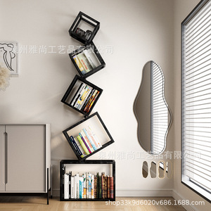 Irregular Corner Freestanding Iron Bookshelf <b>Modern</b> Minimalist Floor Standing <b>Shelf</b> Living Room Space Saving Bookcase - Product Image 4