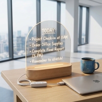 Veilleuse LED avec base en bois, tableau de messages effaçable, interrupteur USB, design créatif, décoration de chambre à coucher faite à la main, cadeaux de mariage/de famille