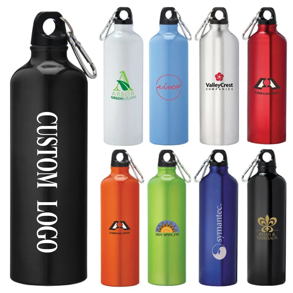 Su misura a basso prezzo promozione bottiglia di acqua Logo Sport all'aperto bottiglia di acqua in alluminio bottiglia con Logo stampato per regalo di promozione