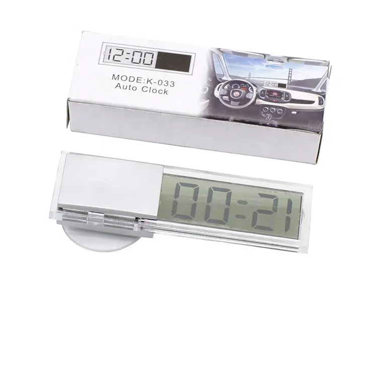 นาฬิกาดิจิตอลจอ LCD ใสของขวัญส่งเสริมการขายสำหรับรถยนต์มินิในร่มพร้อมถ้วยดูดที่นาฬิกาหลังขนาดเล็ก