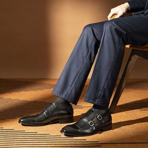 Chaussures habillées de luxe originales Mengke 2025 pour hommes en cuir véritable, faites à la main, polies, à lacets, bout carré, style Penny Loafer - Product Image 3