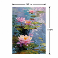 Peinture à l'huile Impasto Lotus faite à la main 30x50cm, texture cuillère à palette, art floral sur toile de lin pour décoration murale d'hôtel et de galerie