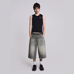 <span class=keywords><strong>Jean</strong></span> droit ample rétro européen et américain pour homme, taille mi-haute, jacquard nylon/coton, style urbain, printemps, Instagram Short - Product Image 5