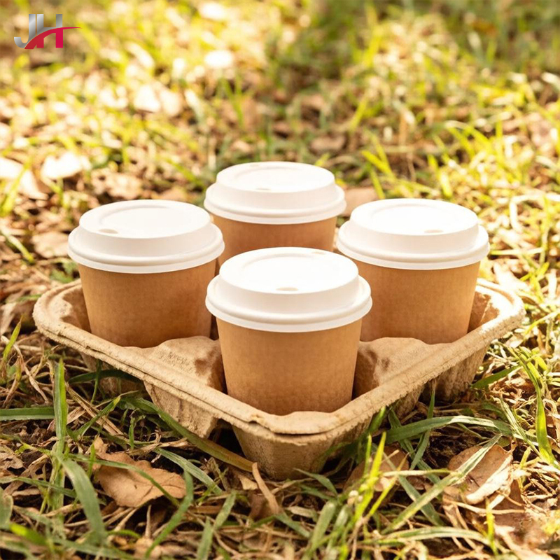 Disposable Biodegradable Carrier Tray Two Coffee