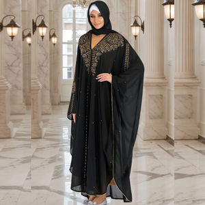 Elegante luxe Eid/bruiloft bescheiden islamitische moslim gewaad jurk alleen plus size parelversierde abaya lange jurk V-hals dames - Product Image 2