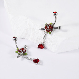 Tim tăng hình dạng nút rốn bụng Nhẫn phong cách mới bằng thép không gỉ Zircon trang trí cho Valentine của thời trang piercing đồ trang sức - Product Image 2