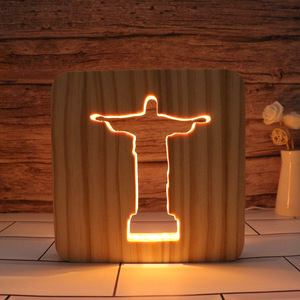 Modern Style Church Cross <strong>LED</strong> <strong>Night</strong> <strong>Light</strong> Natural Wood Jesus Carved Pattern Battery Powered Warm White <strong>Light</strong> for Home Decorate - Product Image 4