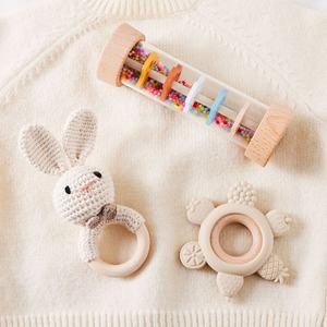 Juego de sonajero de madera para bebé, sonajero de ganchillo, juguetes para la dentición, juguetes Montessori para recién nacidos, regalo Ideal para niños y niñas - Product Image 4