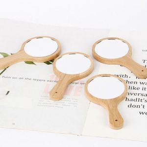 Portable Wooden Handheld <b>Mirrors</b> with Handle <b>Small</b> <b>Round</b> Make up <b>Mirror</b> Natural Wood for Travel and Salon Use Personal Cosmetic - Product Image 3