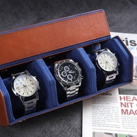 Logo personnalisé de luxe en cuir voyage portable hexagonal rouleau organisateur 3 fentes de stockage emballage affichage montre de luxe montre boîte