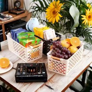 Sustainable Modern Rectangle <b>Plastic</b> Storage <b>Basket</b> Wood Handle Eco-Friendly Multifunction for Clothing Food Organization Home - Product Image 3