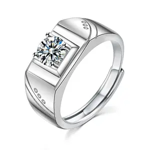 Chinese Valentine's Day 925 sterling silver couple ring a pair of personality opening Moissanite ring lovers engraved