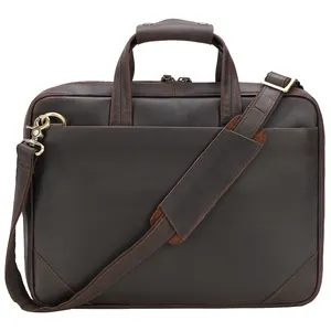 TIDING Vintage Men Cow Buffalo Leather <span class=keywords><strong>15</strong></span> Inch Laptop Briefcase Slim Genuine Leather Laptop Bag for Man - Product Image 1