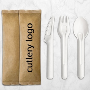 Cubiertos Desechables Biodegradables Trendz de Pulpa de Caña de Azúcar, Cuchillo, Tenedor y Cuchara de Papel Bagazo Comestible Blanco - Product Image 5