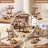 Chariot à 3 niveaux avec plateau en bois plat pour les goûters, présentoir à desserts, plateau rond en bois de manguier, plateau personnalisé en bois et plateau à biscuits