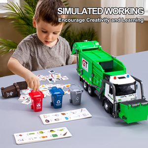 Jouets de <span class=keywords><strong>camion</strong></span> <span class=keywords><strong>poubelle</strong></span> Cabine en métal Jouets de <span class=keywords><strong>camion</strong></span> <span class=keywords><strong>poubelle</strong></span> réalistes pour garçons avec lumières et sons 4 poubelles avec cartes <span class=keywords><strong>poubelle</strong></span> - Product Image 2
