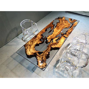 Ahşap döşeme tablosu ile epoksi reçine üst yemek odası mobilyası lüks modern reçine masa - Product Image 5