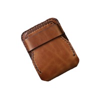 Dompet Pria Mini Pendek Kulit Asli Vintage Buatan Tangan dengan Lapisan Kulit Sapi dan Desain Polos