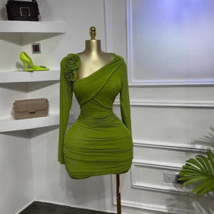 Vestido de flores 3D liso en 3 colores, vestido mini de manga larga para <span class=keywords><strong>mujer</strong></span>, vestido ajustado curvo, tallas S-2XL - Product Image 1